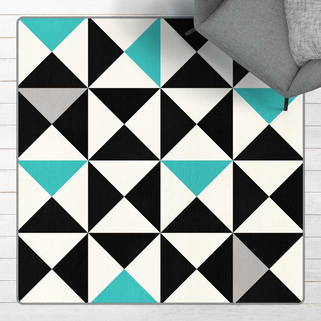 Moderne Teppiche Geometrisches Muster große Dreiecke Farbakzent Türkis