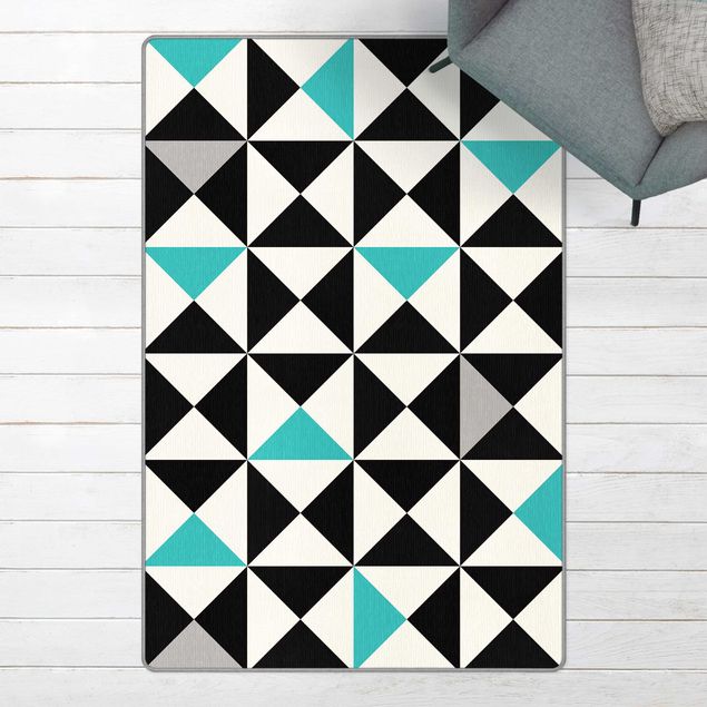 Moderne Teppiche Geometrisches Muster große Dreiecke Farbakzent Türkis