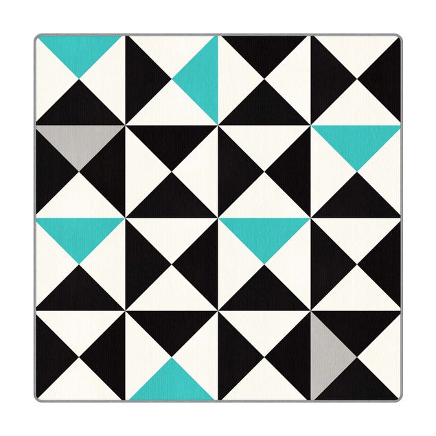 Teppich - Geometrisches Muster große Dreiecke Farbakzent Türkis