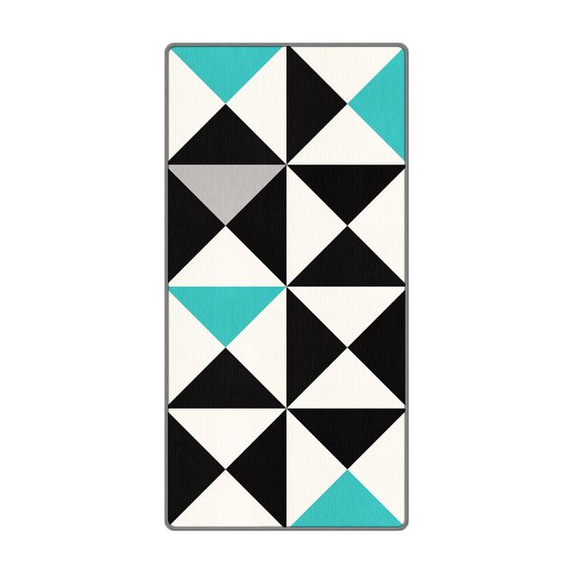 Teppich - Geometrisches Muster große Dreiecke Farbakzent Türkis