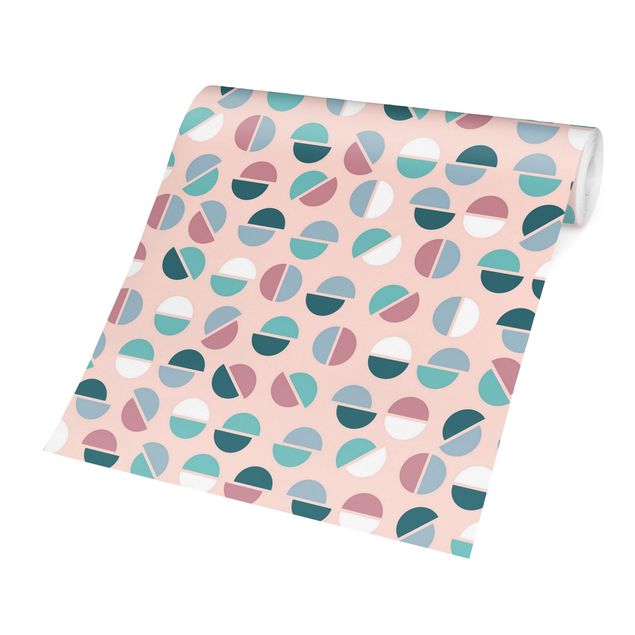Design Tapete Geometrisches Muster Halbkreise in Pastell