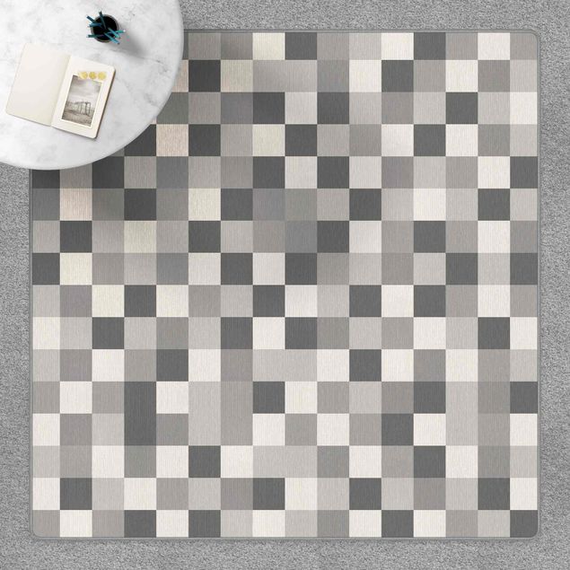 Teppich Schachbrett Geometrisches Muster Mosaik Grau