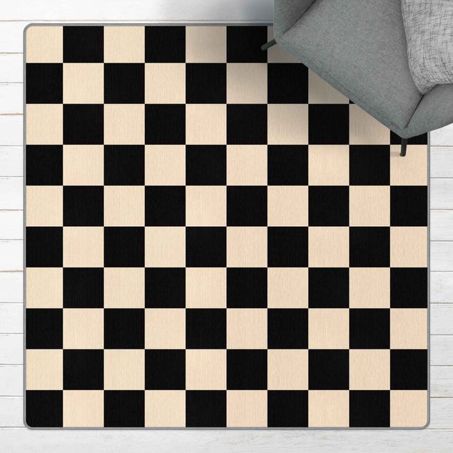 Moderne Teppiche Geometrisches Muster Schachbrett Schwarz Beige