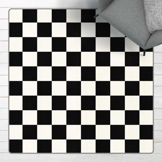 Teppich modern Geometrisches Muster Schachbrett Schwarz Weiß