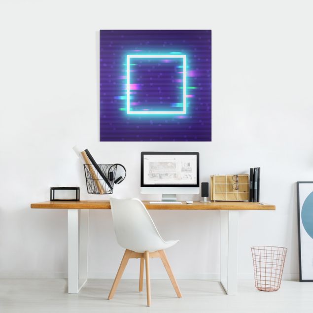 Wandbilder Wohnzimmer modern Geometrisches Quadrat in Neonfarben