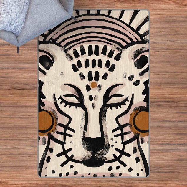 Teppich schwarz-weiß Gepard mit Perlenohrringen Illustration