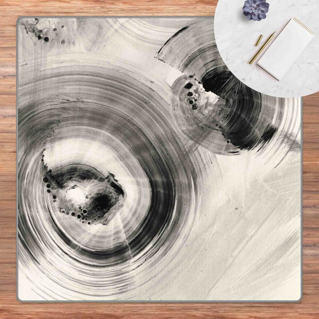 Teppich abstrakt Geschwungene Kreise Schwarz Weiß