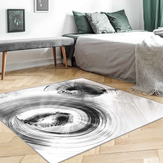 Teppich schwarz-weiß Geschwungene Kreise Schwarz Weiß