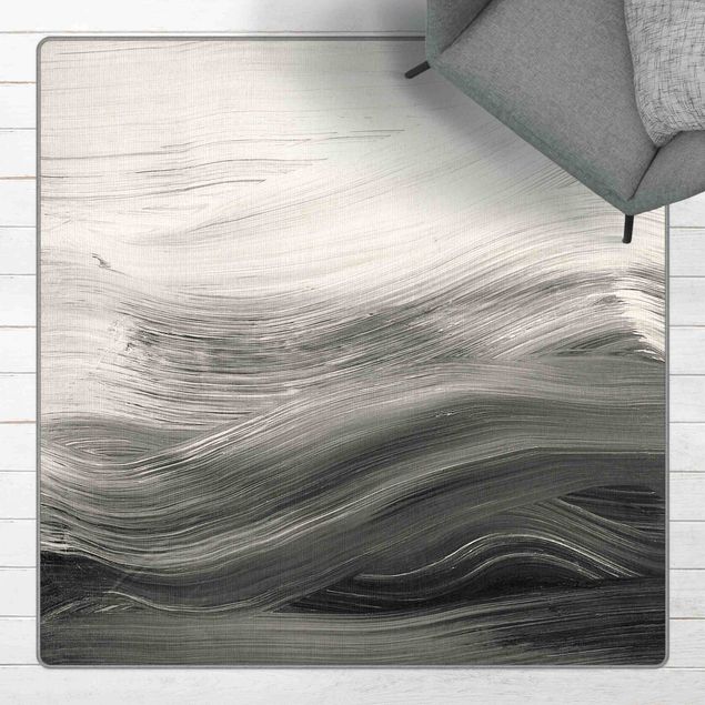 Moderner Teppich Geschwungene Wellen Schwarz Weiß