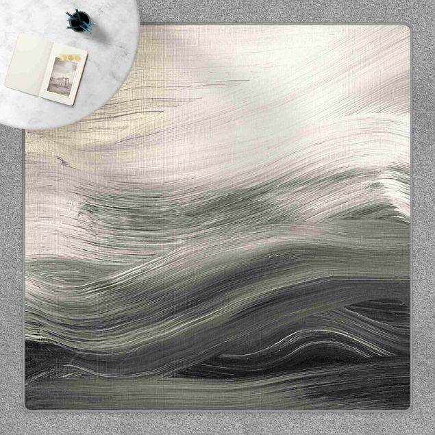 Teppich abstrakt Geschwungene Wellen Schwarz Weiß