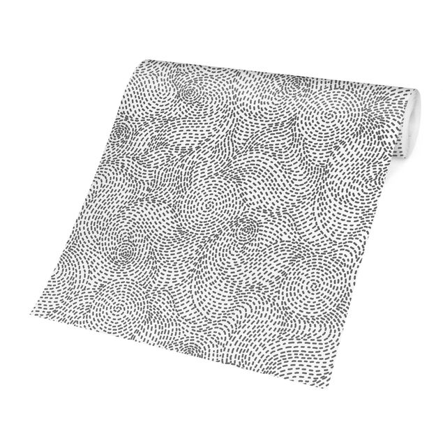 Moderne Tapeten Gestricheltes Kringelmuster in Grau