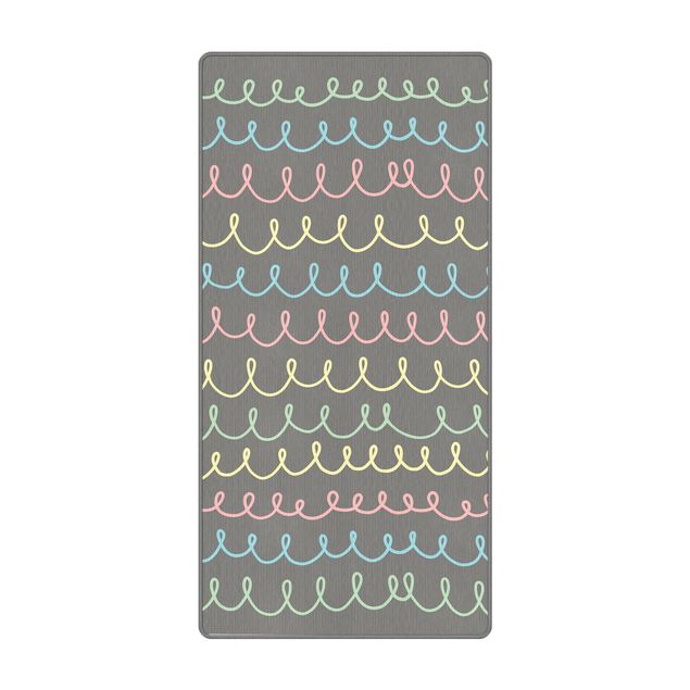 Teppich - Gezeichnete Pastellfarbene Kringellinien auf Grau