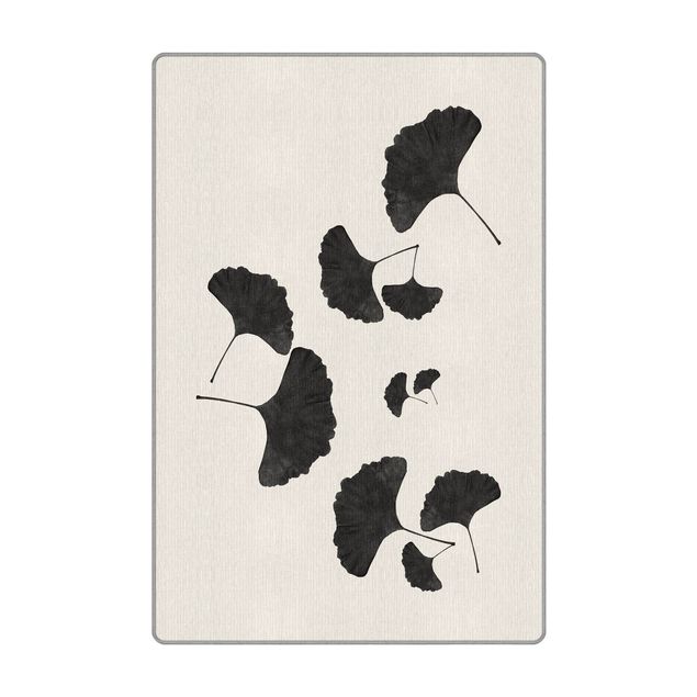 Teppich - Ginkgo Komposition in Schwarz-Weiß