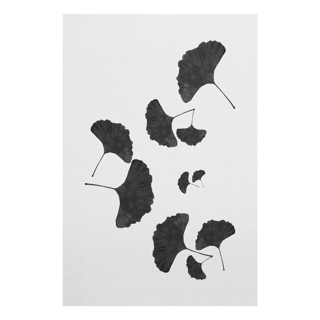 Glasbild - Ginkgo Komposition in Schwarz-Weiß - Hochformat