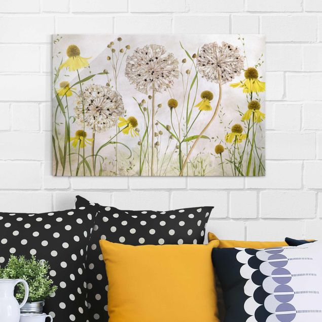 Glasbilder Pflanzen Allium und Helenium Illustration