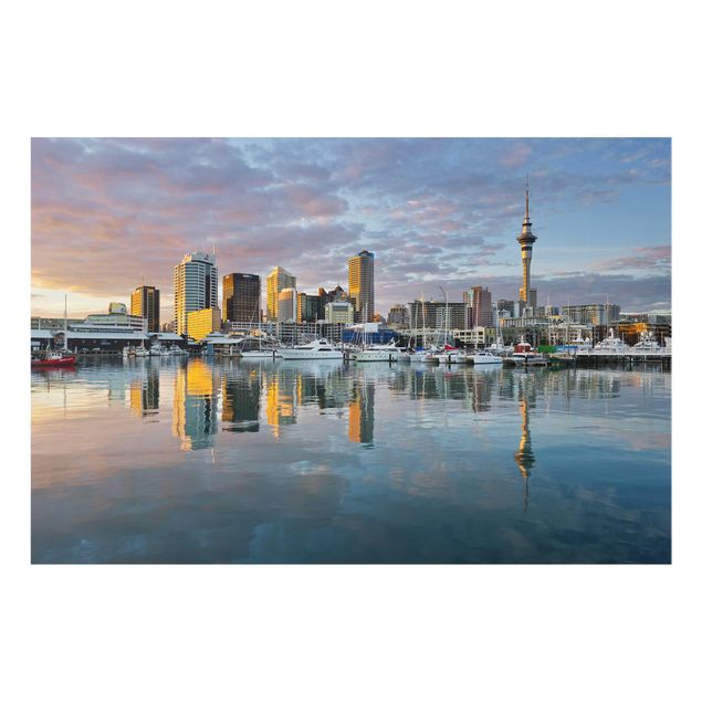 Glasbild - Auckland Skyline Sonnenuntergang - Quer 3:2