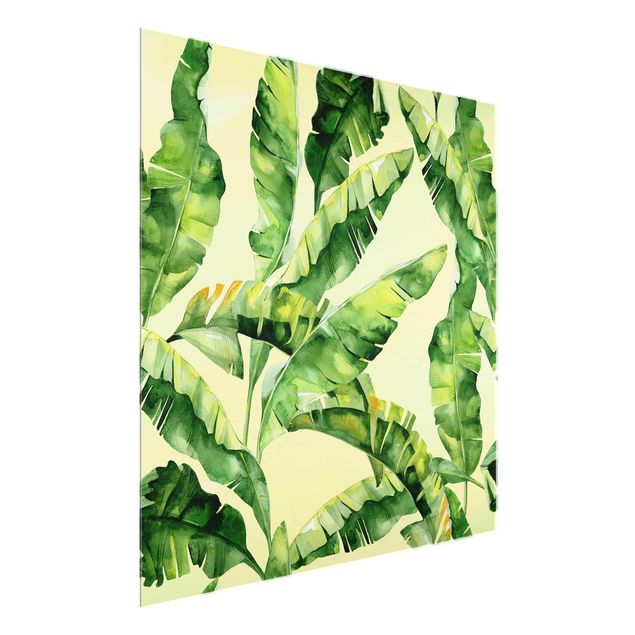 Grüne Glasbilder Bananenblätter Aquarell