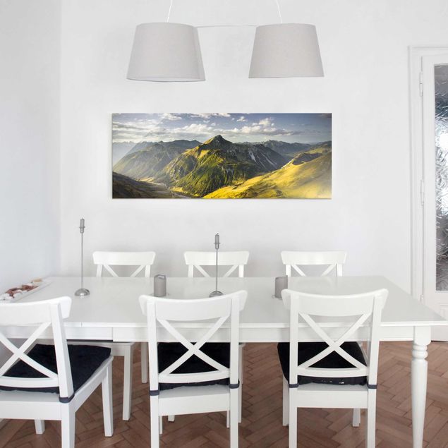 Glasbilder Landschaft Berge und Tal der Lechtaler Alpen in Tirol