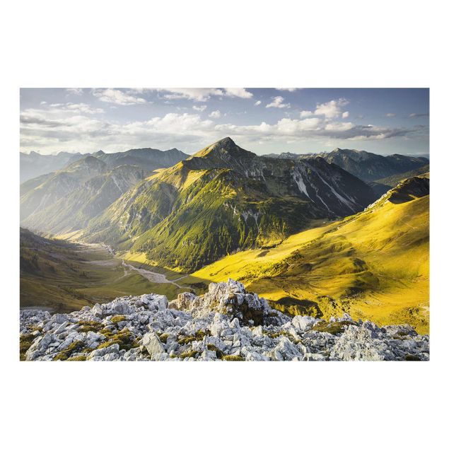 Glasbilder Berge und Tal der Lechtaler Alpen in Tirol