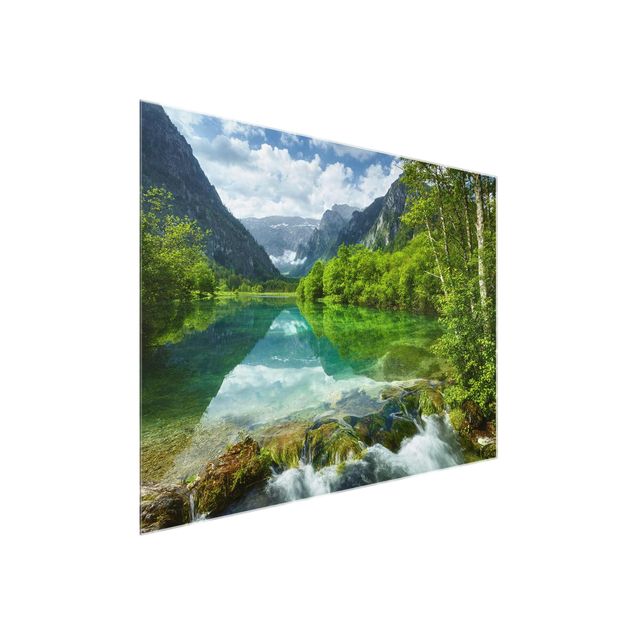 Glasbilder Landschaft Bergsee mit Spiegelung