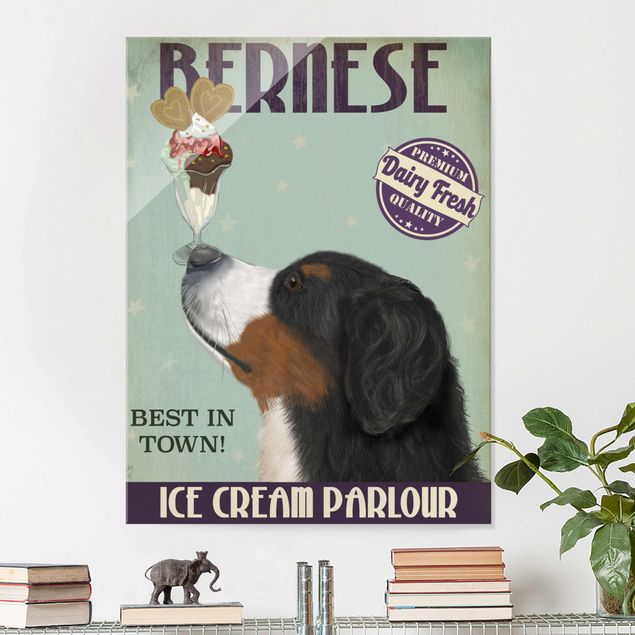 XXL Glasbilder Berner Sennenhund mit Eis