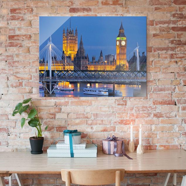 Wandbilder Glas XXL Big Ben und Westminster Palace in London bei Nacht