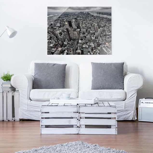 Schwarz-Weiß Glasbilder Blick über Manhattan