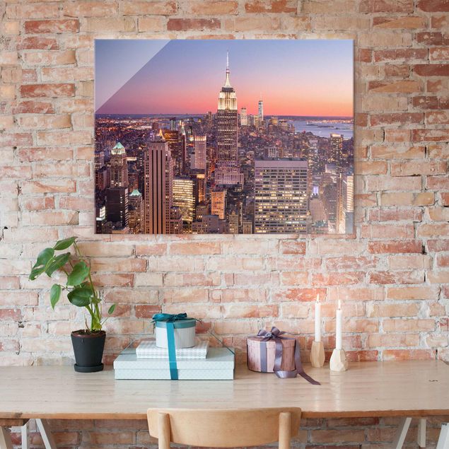 Skyline Glasbilder Sonnenuntergang Manhattan New York City