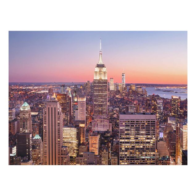 Glasbild - Sonnenuntergang Manhattan New York City - Querformat 3:4