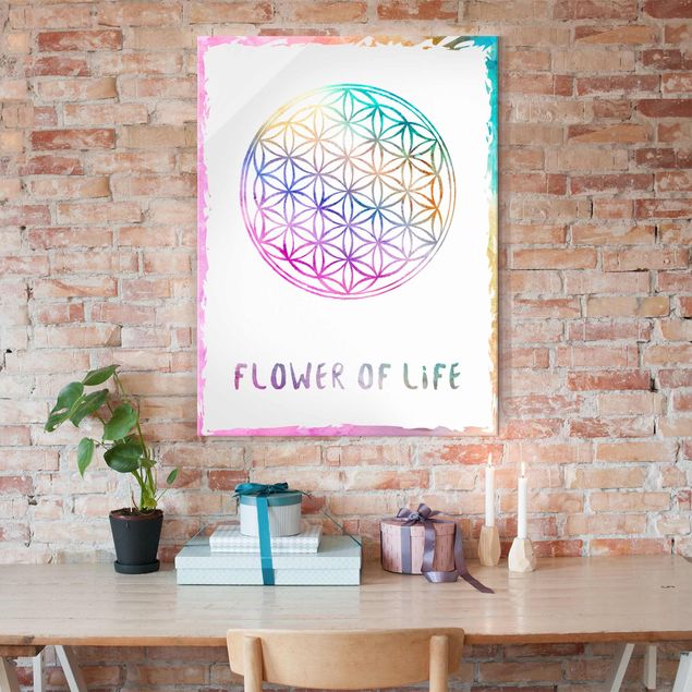 Glasbilder mit Spruch Blume des Lebens Wasserfarbe