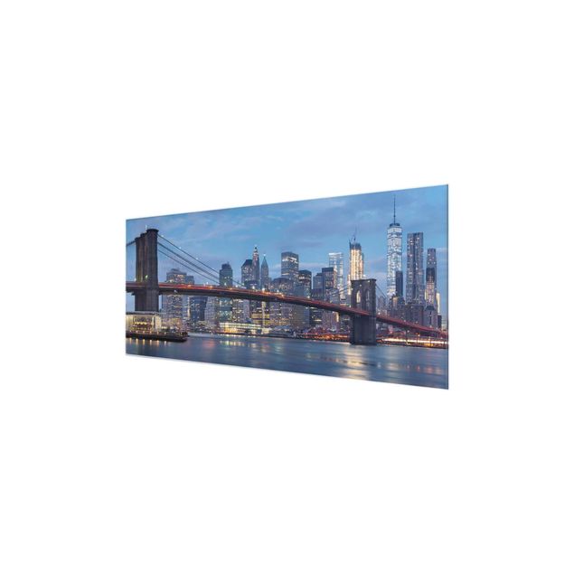 Glasbild - Brooklyn Bridge Manhattan New York - Panorama