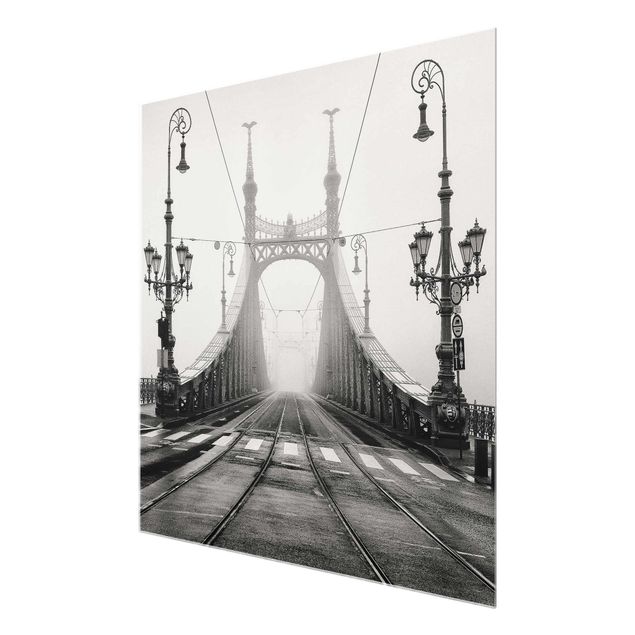 Glasbild - Brücke in Budapest - Quadrat 1:1