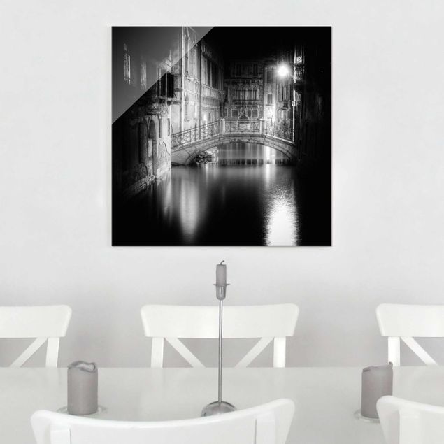 Schwarz-Weiß Glasbilder Brücke Venedig