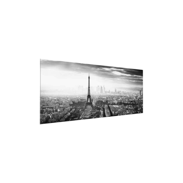 Skyline Glasbilder Der Eiffelturm von Oben Schwarz-weiß