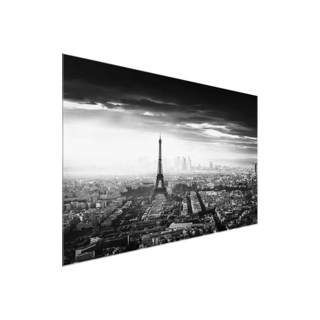 Glasbilder Skyline Der Eiffelturm von Oben Schwarz-weiß