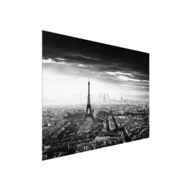 Glasbild Skyline Der Eiffelturm von Oben Schwarz-weiß