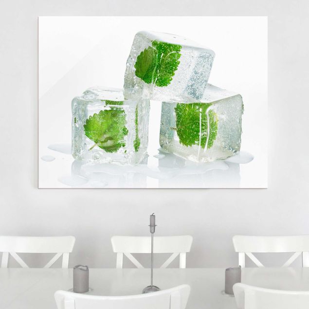 Schöne Wandbilder Drei Eiswürfel mit Melisse