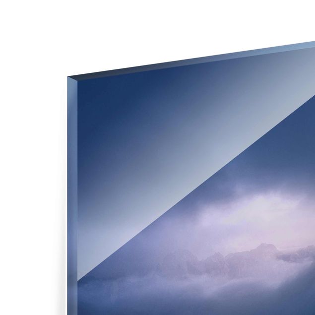 Glasbild - Drei Zinnen in blauem Licht - Panorama