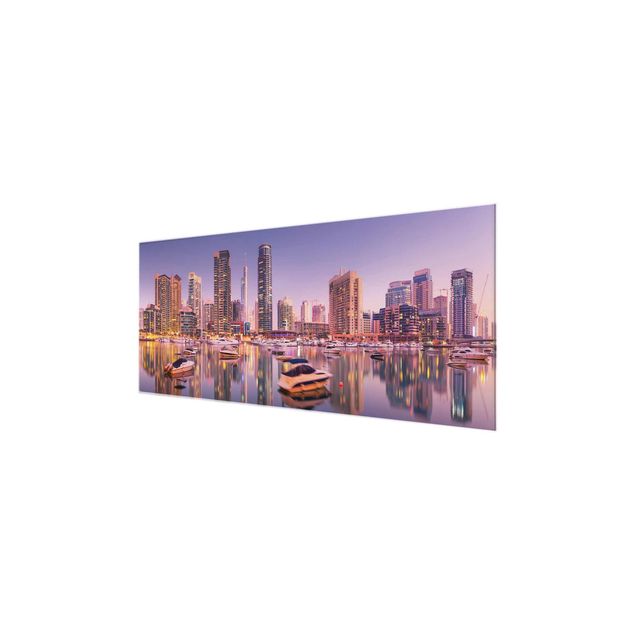 Glasbilder Dubai Skyline und Marina