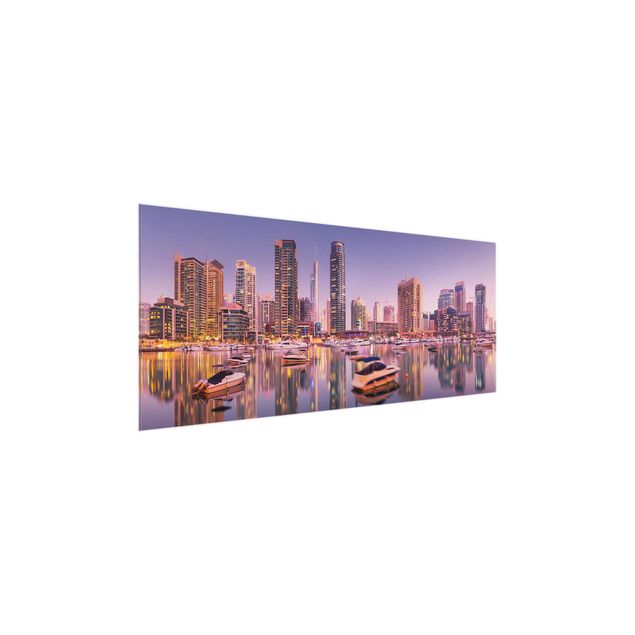 Glasbild - Dubai Skyline und Marina - Panorama Quer