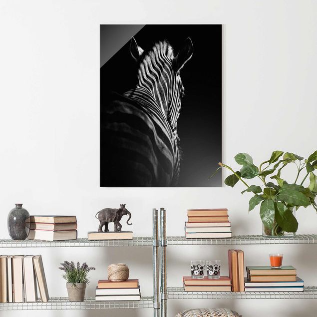 Glasbild Schwarz-Weiß Dunkle Zebra Silhouette