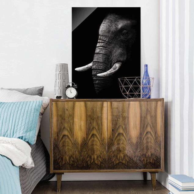 Glasbilder XXL Dunkles Elefanten Portrait