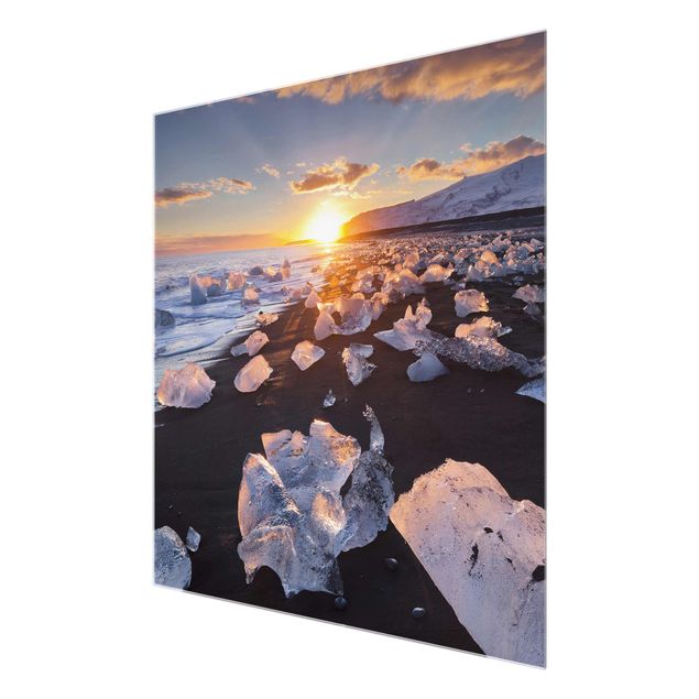 Bilder auf Glas Eisbrocken am Strand Island