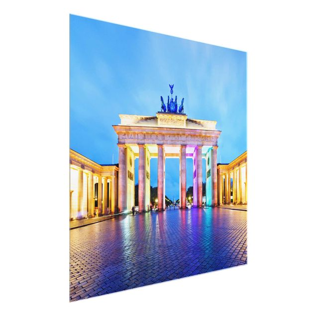 Glasbild Berlin - Erleuchtetes Brandenburger Tor - Quadrat 1:1