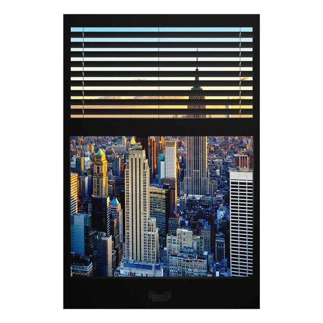 Schöne Wandbilder Fensterausblick Jalousie - Sonnenaufgang New York