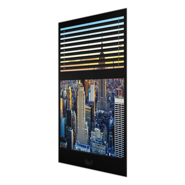 Bilder auf Glas Fensterausblick Jalousie - Sonnenaufgang New York