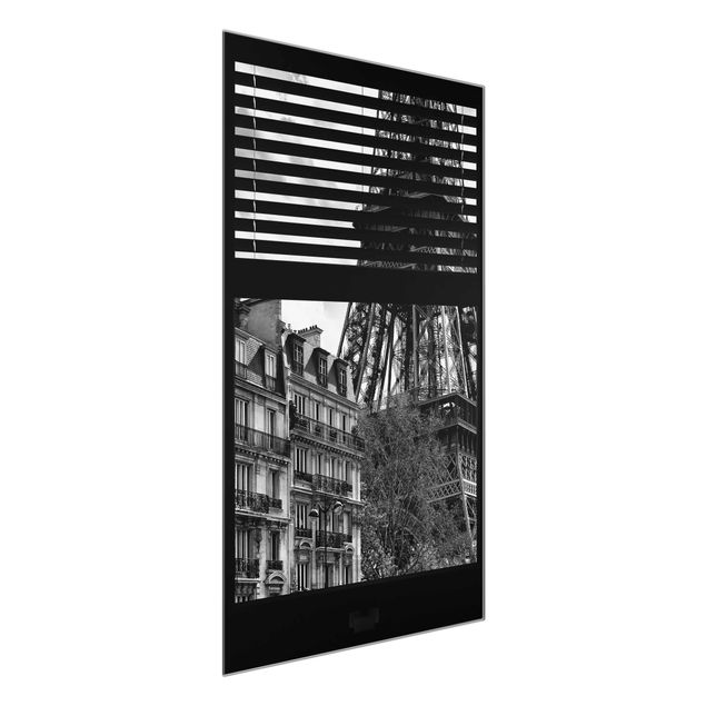 Glasbilder Skyline Fensterausblick Paris - Nahe am Eiffelturm schwarz weiss
