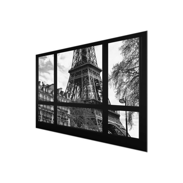 Schöne Wandbilder Fensterausblick Paris - Nahe am Eiffelturm schwarz weiss