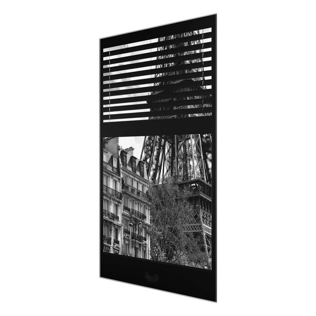 Schöne Wandbilder Fensterausblick Paris - Nahe am Eiffelturm schwarz weiss