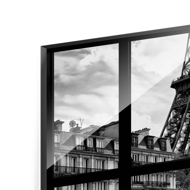 Glasbild - Fensterausblick Paris - Nahe am Eiffelturm - Quadrat 1:1